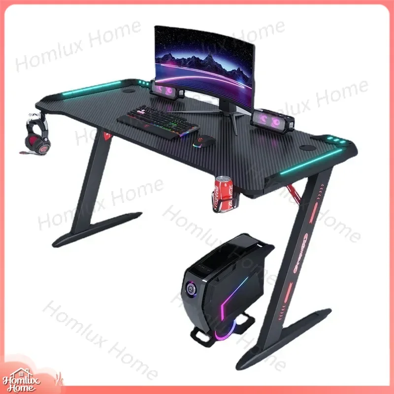 Gaming Desk RGB LED Lighting Adjustable Height Ergonomic Computer Desk for Esports Home Office PC Gaming Setup Desktop
