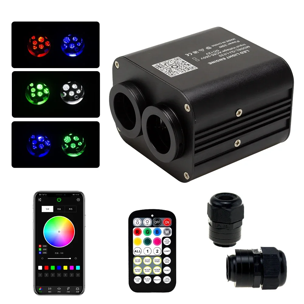 

20W RGBW APP Twinkle Dual Port Dual Color Variable LED Fiber Optic Light with RF remote control for car