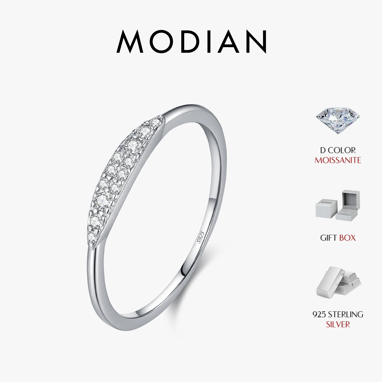 Anéis de moissanite MODIAN D Color em prata esterlina 925, anel geométrico clássico empilhável com diamante de laboratório para mulheres, joias finas