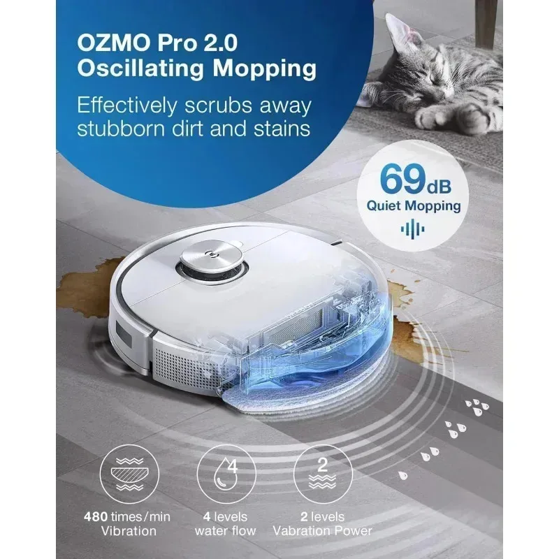 مجموعة مكنسة وممسحة روبوت PMD4-OVACS DEEBOT T9 مع محطة فارغة تلقائية، رسم خرائط ليزر دقيقة، خرائط ثلاثية الأبعاد، تنظيف متأرجح،