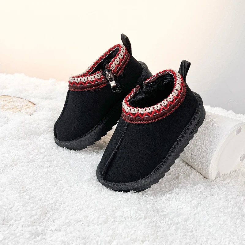 جديد أحذية الثلوج موضة الشتاء الدافئ حذاء بوت بطول الكاحل متعدد الاستخدامات سميكة 2025 ريترو طفل الفتيات التمهيد الكلاسيكية العرقية الفتيان الأحذية 1-8 Y بوتاس #4