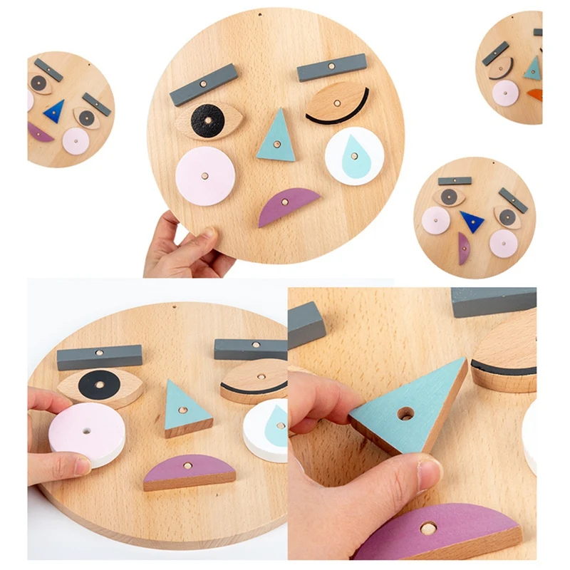 Wooden Face Changing Expression Panel Emotion Cognition Blocks Toy Educational Mood Learning For Kids Gift