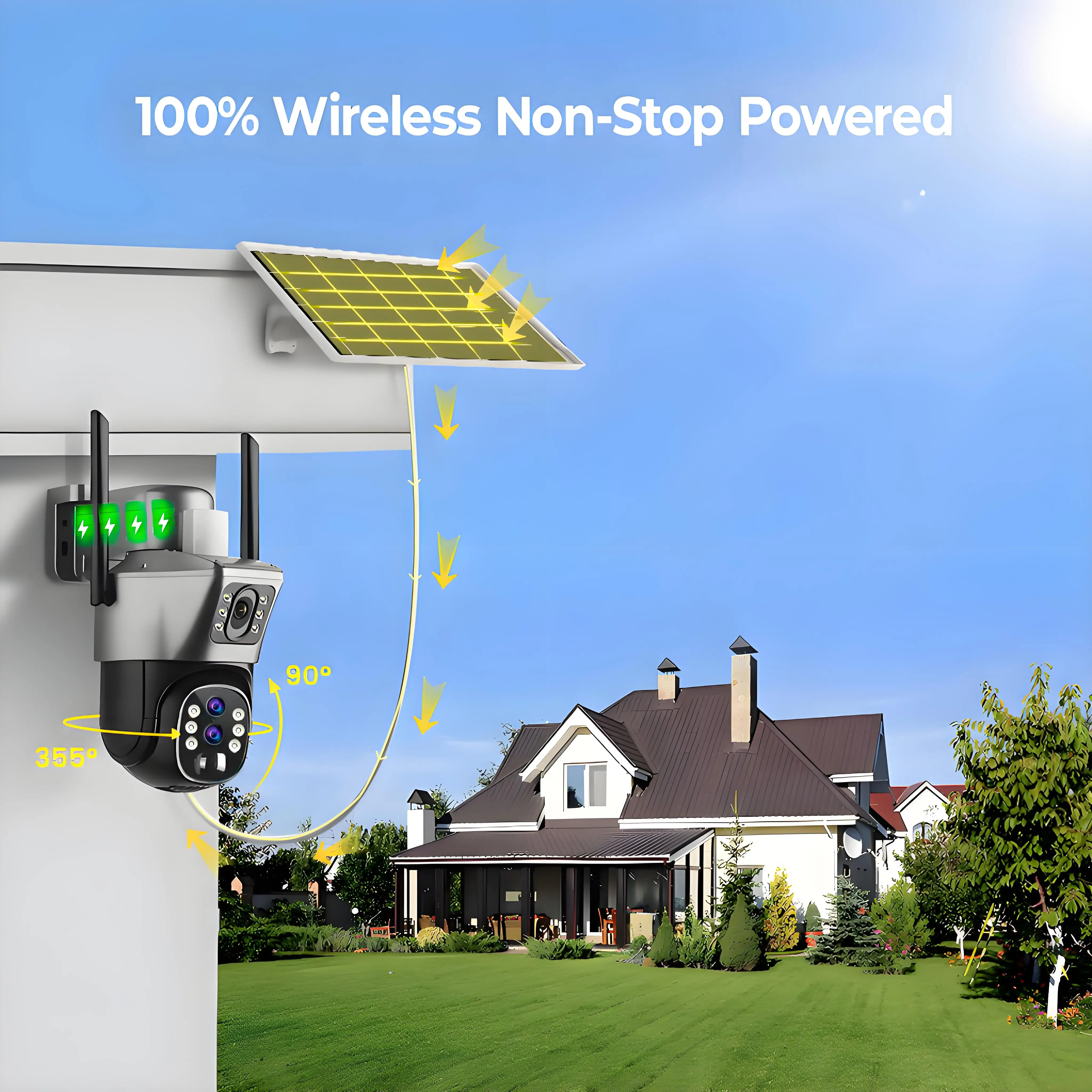 10X Zoom Wireless Outdoor WiFi Solar Camera 6K 12MP Dual Screen HD Color Night Vision PIR Auto Tracking PTZ IP Surveillance Cam