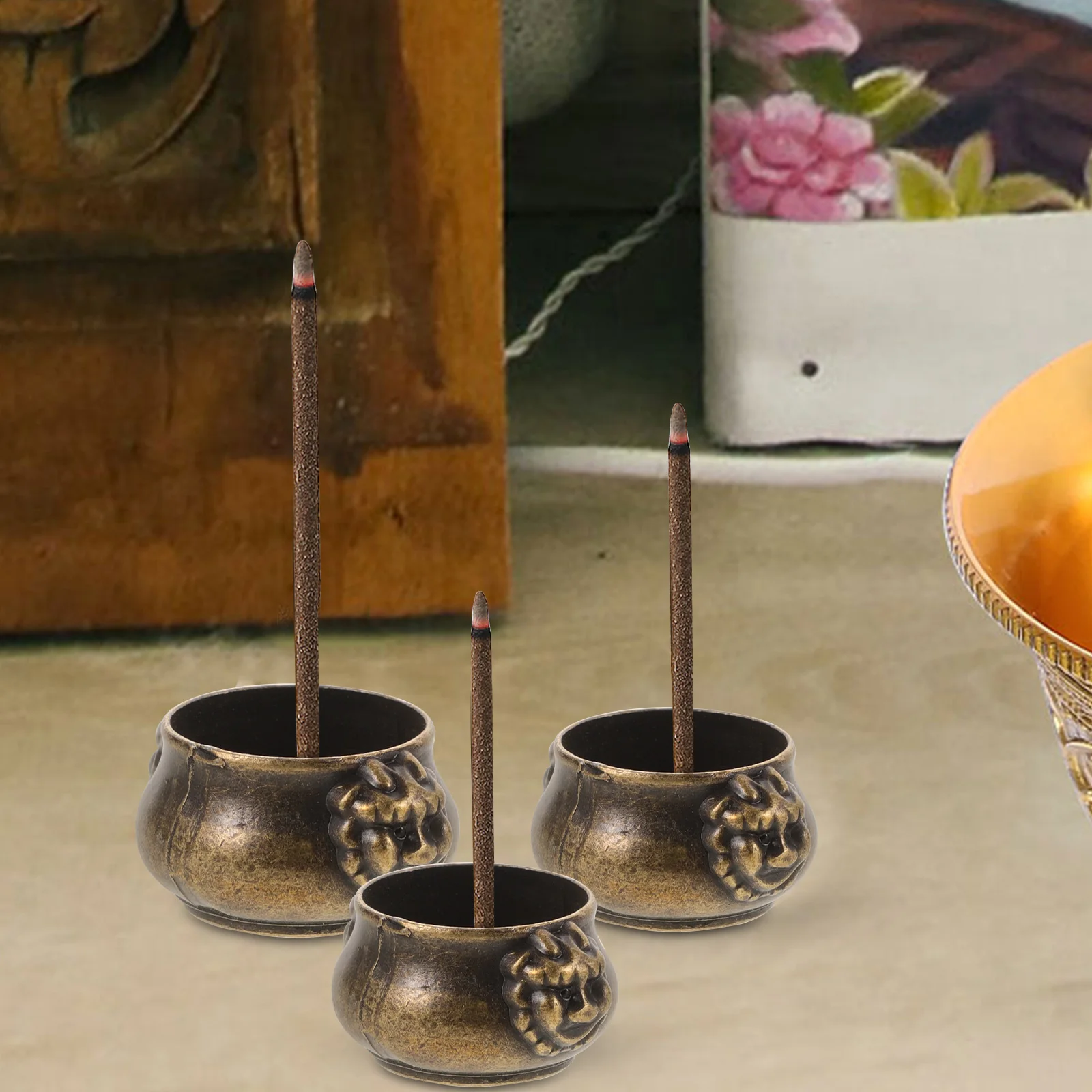 

5Pcs Zinc Alloy Incense Stick Burners Vintage Style for Tea Room Living Room Office Decorative Aroma Holder Incense Stick Holder