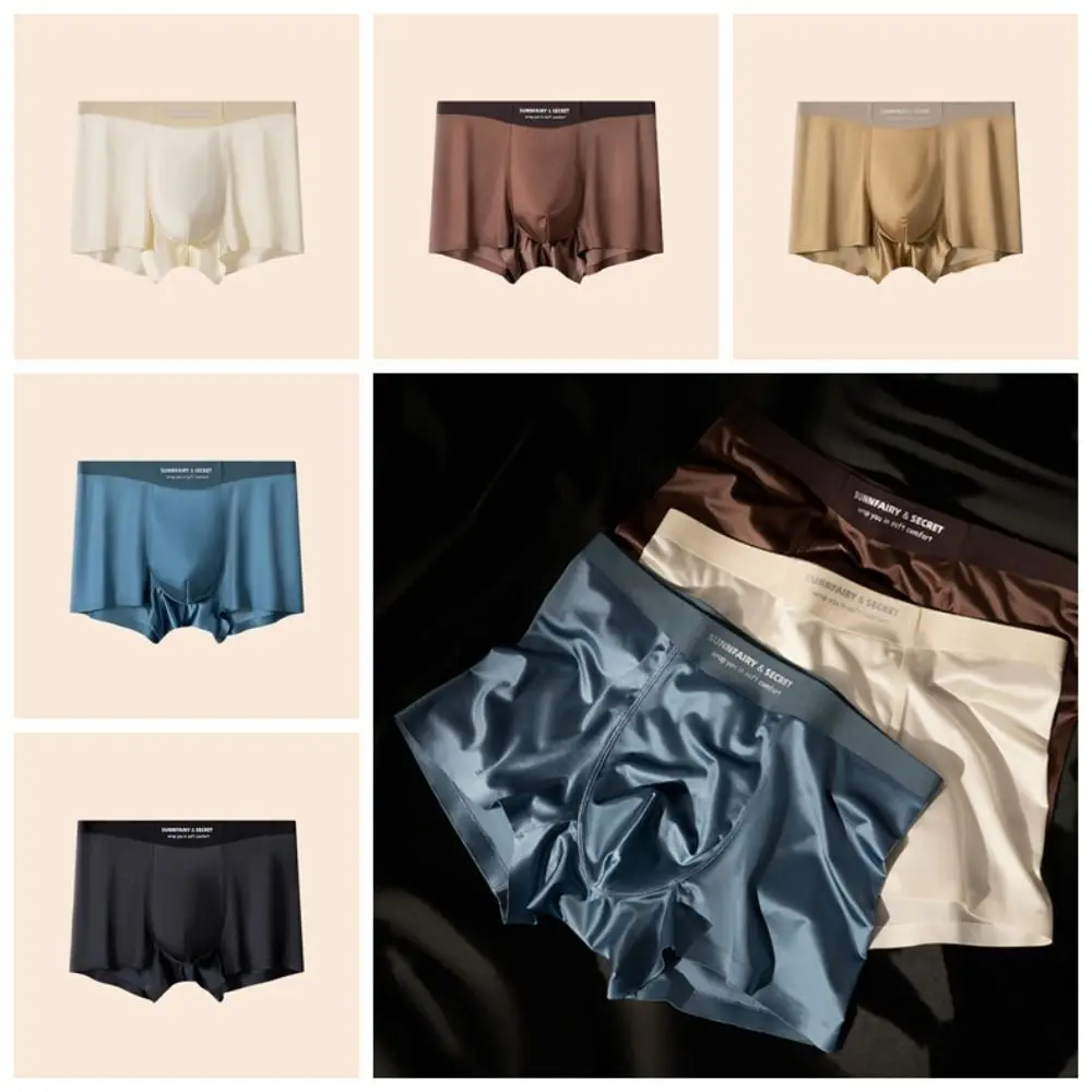 

Breathable Thin Satin Silk Boxer Briefs Mid Waist Underpants Ice Silk Boxers Seamless Lingerie Underwear for Men Men