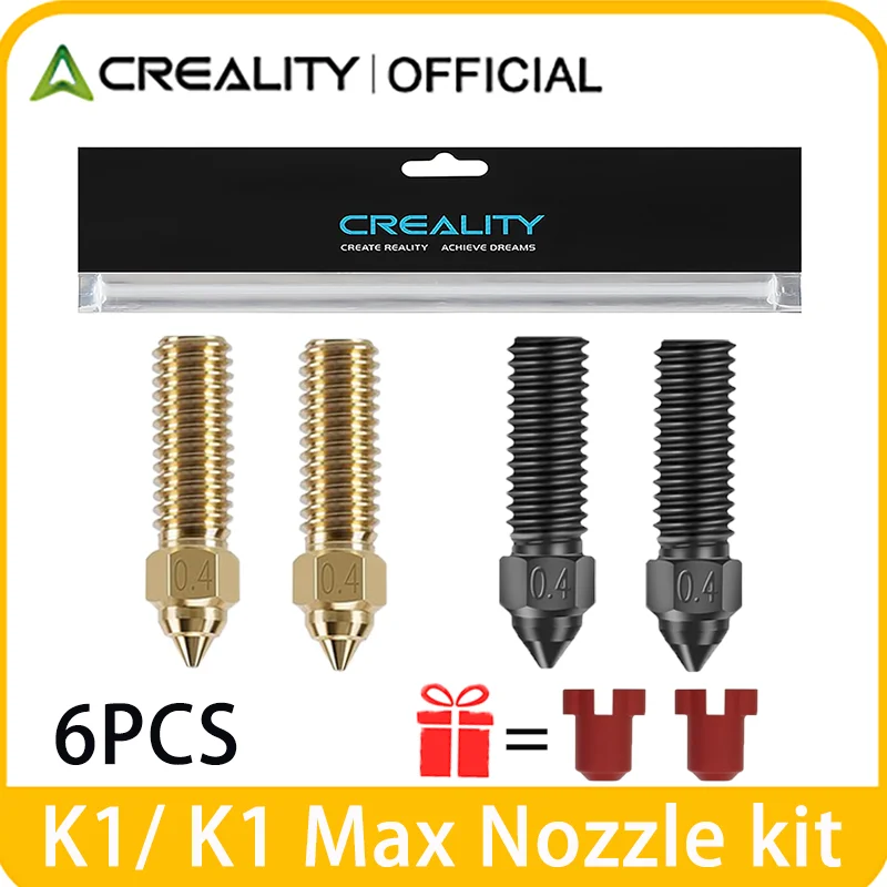Creality Official K1/K1 Max Nozzle Kit Brass/Hardened Steel 6PCS Nozzles High Temperature Resistance for Ender 3 V3 KE/CR-10 SE