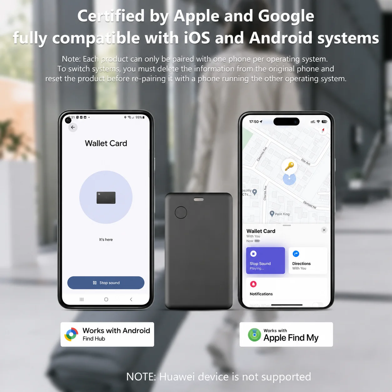 Ultra Thin Wallet Tracker Card for Apple Find My & Android, Bluetooth Anti-Lost Card Locator for Luggage, Passport, Bag