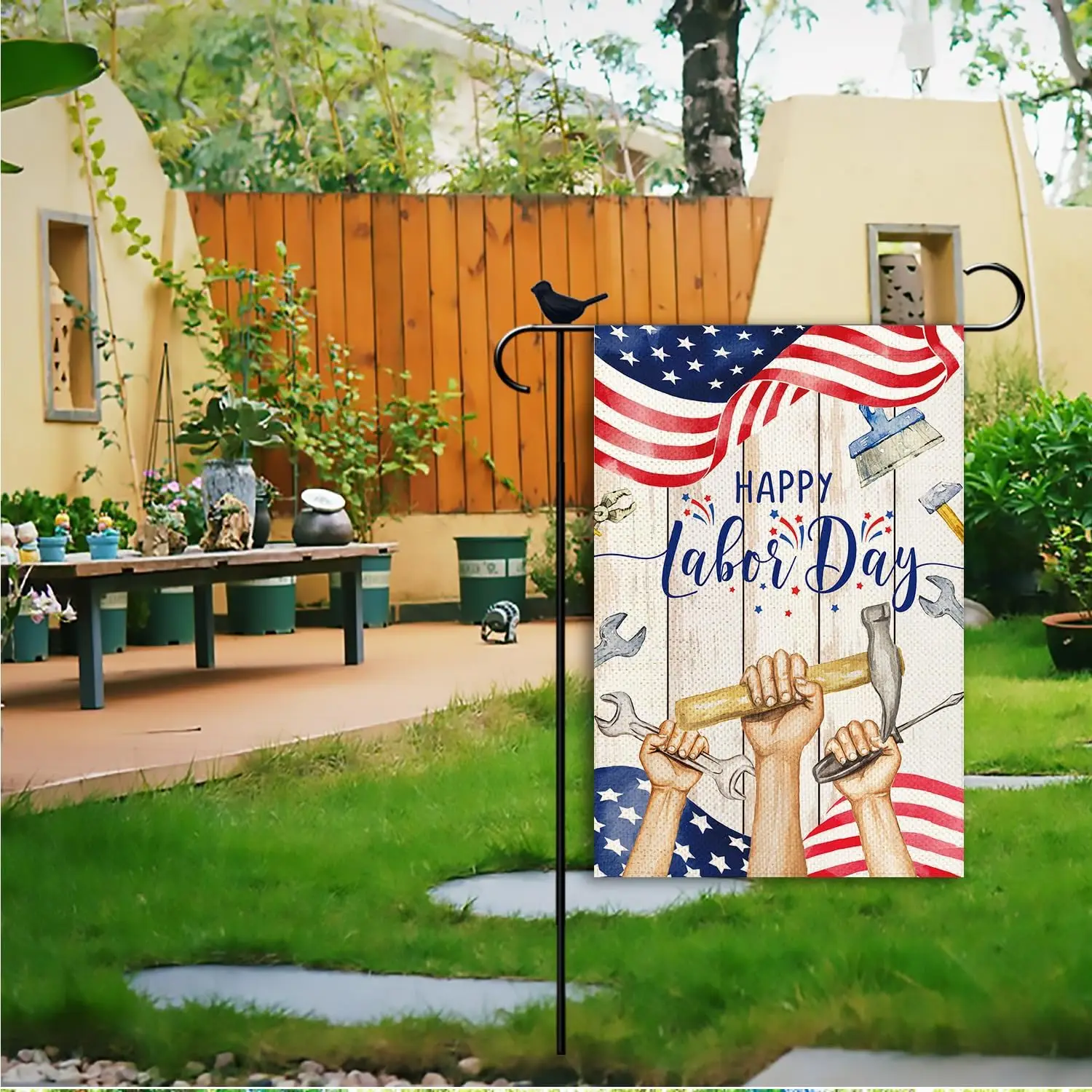 Happy Labor Day Garden Flag US Flag Small Garden Flags double sided Seasonal Burlap Garden Farmhouse Decor 12.5x18 Inch kkz