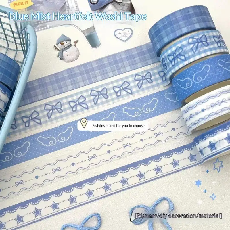 2/3Pcs INS Style Decorative  Tape Set Wing Bow Grid Pattern Cute Adhesive Tapes for DIY Scrapbooking Journaling Craft Projects