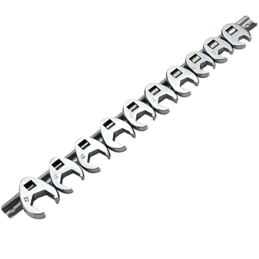 Metrische Crowfoot-sleutelset 10-22mm 10 stuks 3/8 inch aandrijving chroomvanadiumstaal open eind voor autoreparatie gereedschapsset