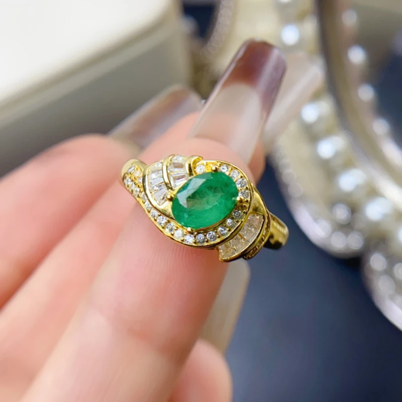 Natural Emerald Rings for women silver 925 jewelry luxury gem stones 18k gold plated free shiping items