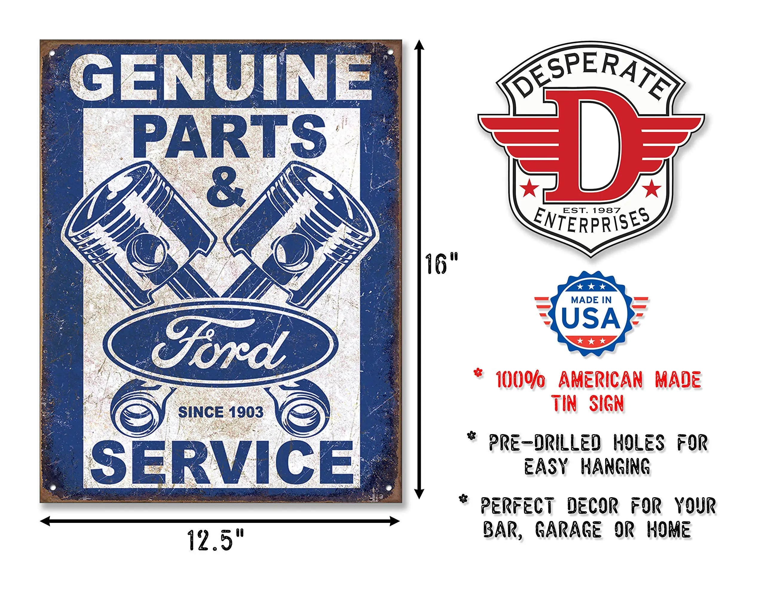 The Great Patriot Ford Parts & Service Pistons Tin Sign