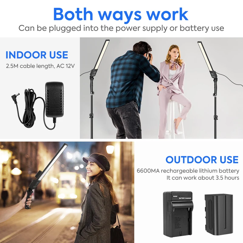 RGB การถ่ายภาพ Strip Light 28 สี 3200-5600K อุณหภูมิสี 6600 mAh แบตเตอรี่เติมวิดีโอ Wand Light Strip สําหรับถ่ายภาพสตูดิโอ