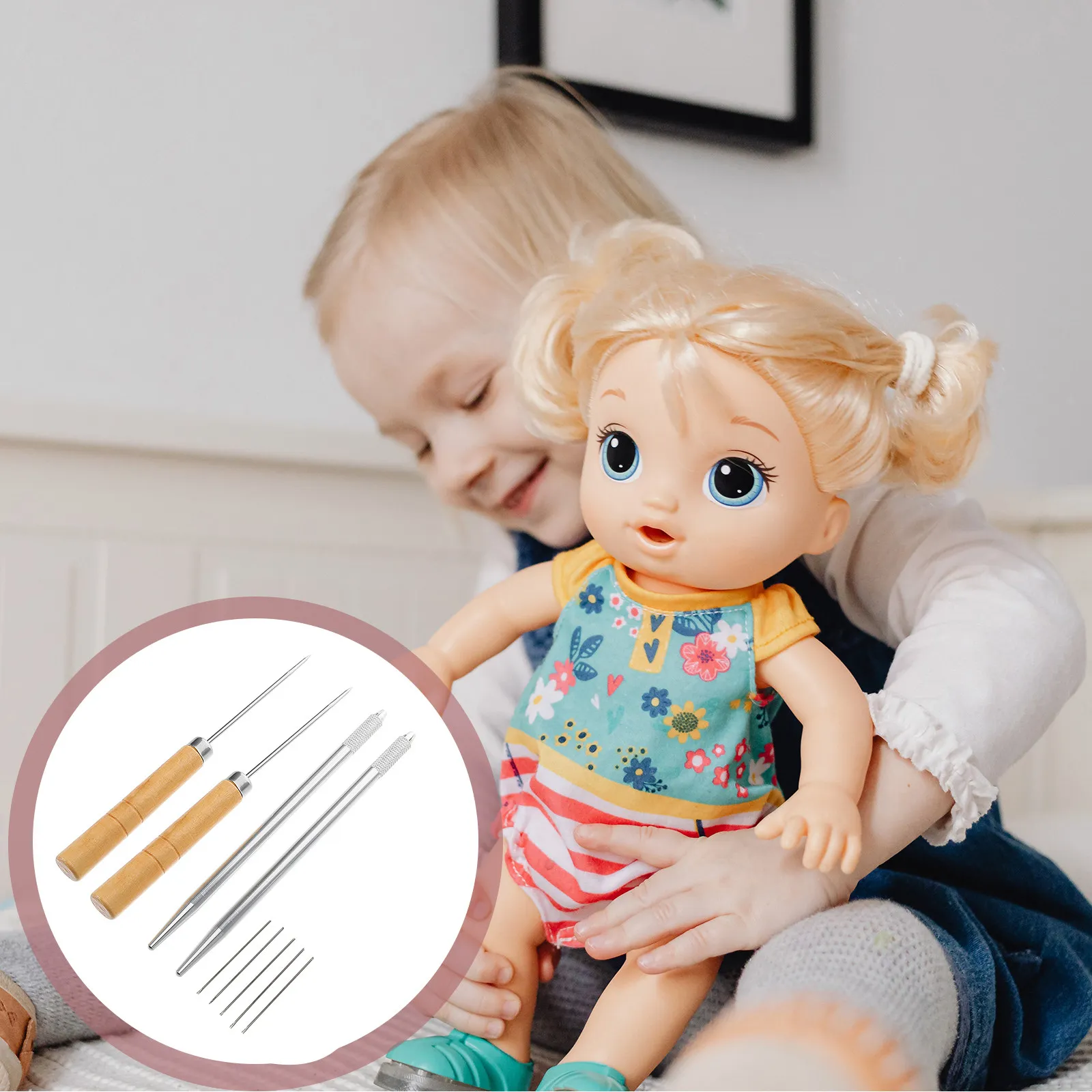 

1Set Hair Rooting Tool Kit DIY Woodmetal Rod Interchangeable Needle Heads Precision Hair Implanting Supplies for Handmade Custom