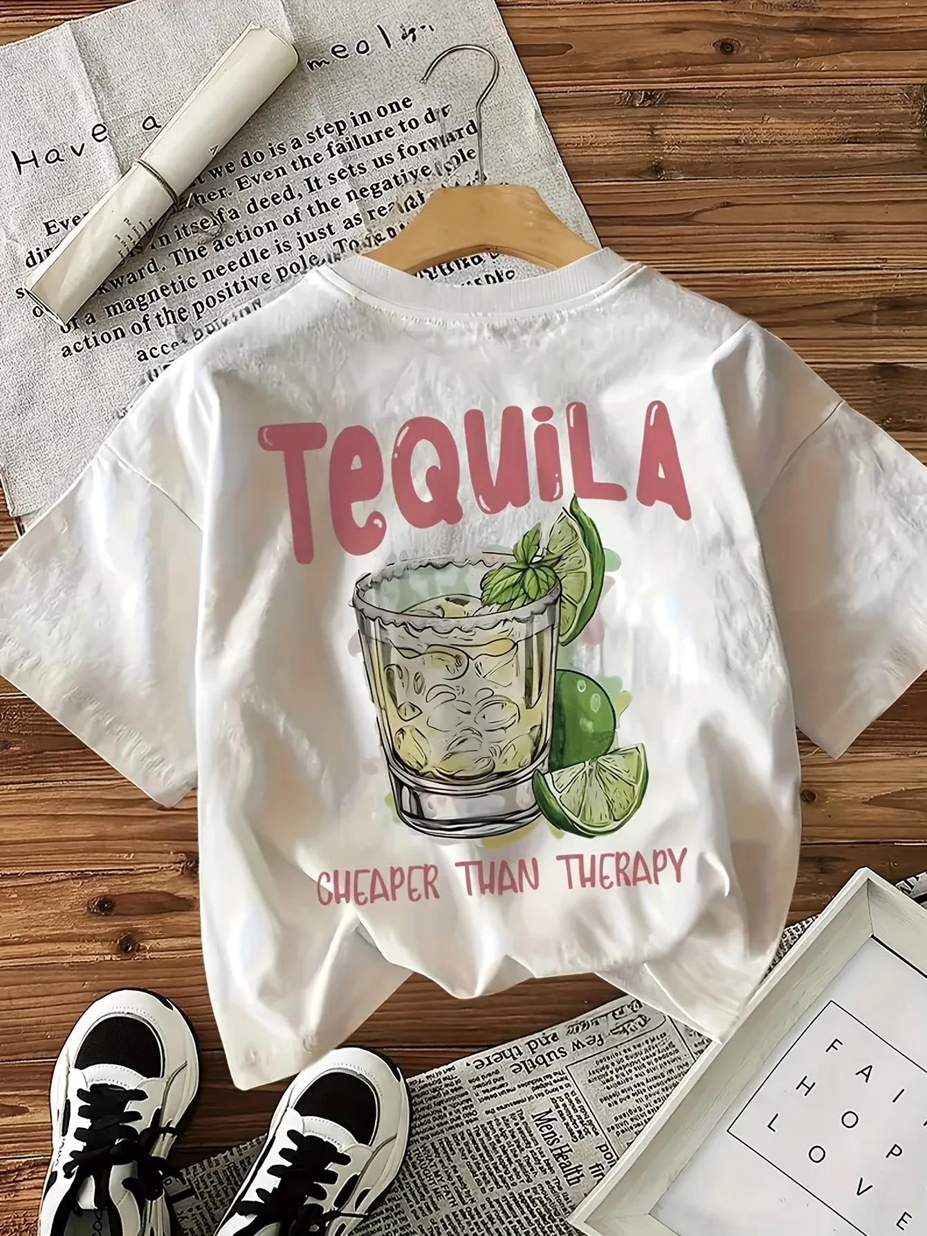 Tequila Cheaper Than Therapy Women's Tee - Fun Cocktail Graphic, Casual Party Top