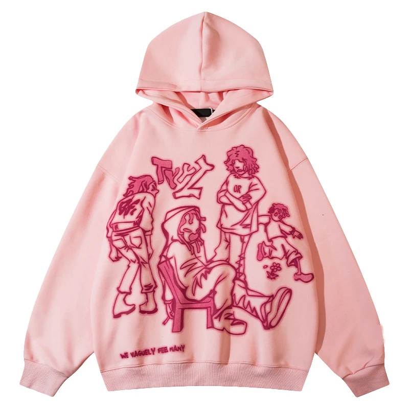 2023 Y2K Streetwear Pink Hoodie Sweatshirt Funny Cartoon Graphic Hoodie Autumn Harajuku Anime Hooded Pullover Hip Hop Hipster