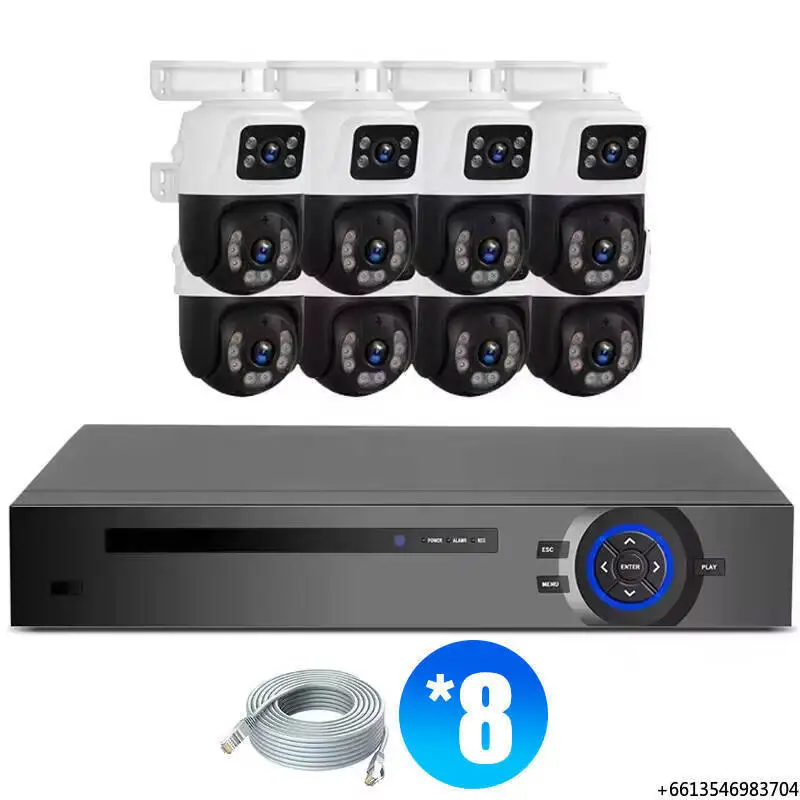 KERUI 8CH NVR 6MP Network Camera Dual Screen CCTV Surveillance System POE Camera PTZ Outdoor Cameras System With Network Cable