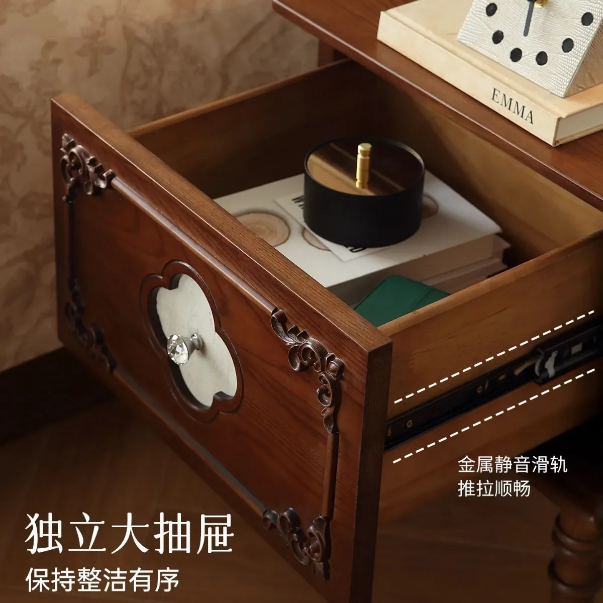 DSA solid wood home four-leaf clover bedside storage bedroom retro storage bedside table