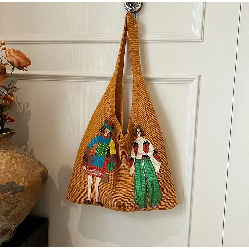 Hohle gestrickte Umhängetasche aus Netzstoff, Strandurlaub, lässige, schicke Cartoon-Einkaufstasche, leichte, lässige, gewebte Damenhandtasche mit Entspannung – Detail 37