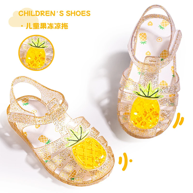 New Cute Cartoon Sweet Jelly Sandals Summer Children Original Fruit-Themed Versatile Sandals Rubber Shoes Shinning Elegant Shoes