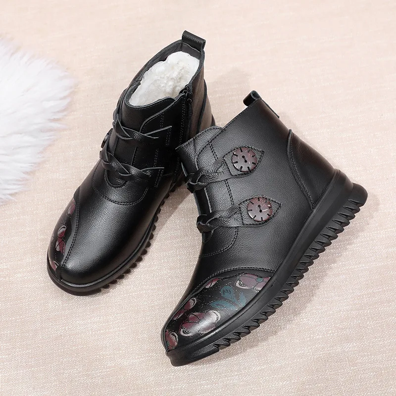 GKTINOO 2024 Genuino Del Cuoio di Modo di Inverno Delle Donne Stivaletti di Lana Calda Femminile Stivali Da Neve Della Piattaforma Casual Scarpe Da