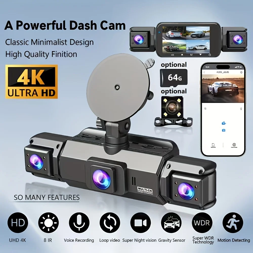 

FOXGOD 3/4-Channel 4K+1080P HD Ultimate Safety Driving Recorder Kit, Featuring a Front Camera with 4K Resolution And a Rear Camera with 1080P, Equipped with Super Night Vision, WDR, G Sensor, Circular Video, Without Battery