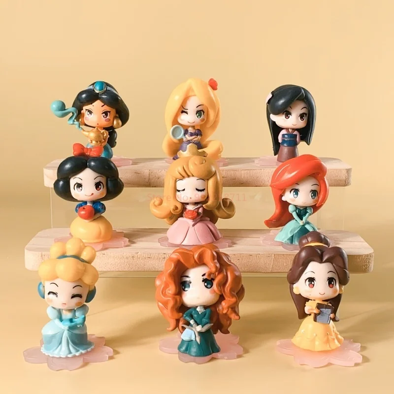 Figuras coleccionables de princesas inspiradas en Disney, conjunto de caja ciega de cuento de hadas, lindos modelos de Pvc para niñas, regalo/decoración de escritorio, cumpleaños/Navidad