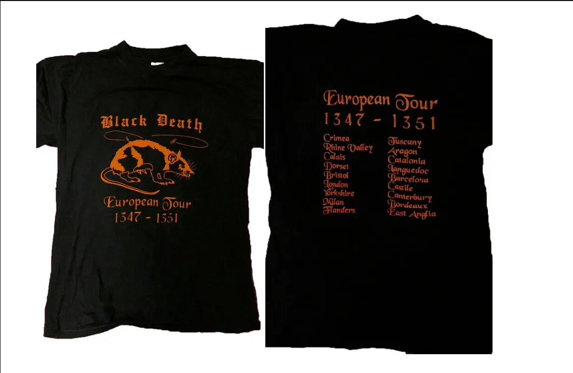 

BLACK~DEATH EUROPEAN TOUR 1347-1351 VINTAGE 80'S 1980 T SHIRT RARE T SHIRT