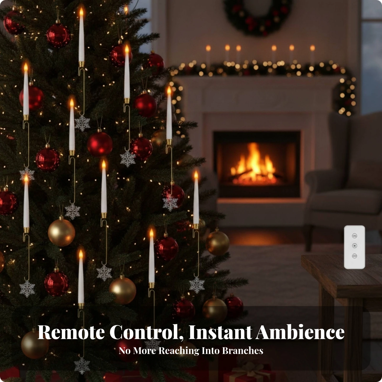Christmas Tree Candle Light with Hanging Hook Flameless LED Taper Candle for Holiday Wreath Garland Decor
