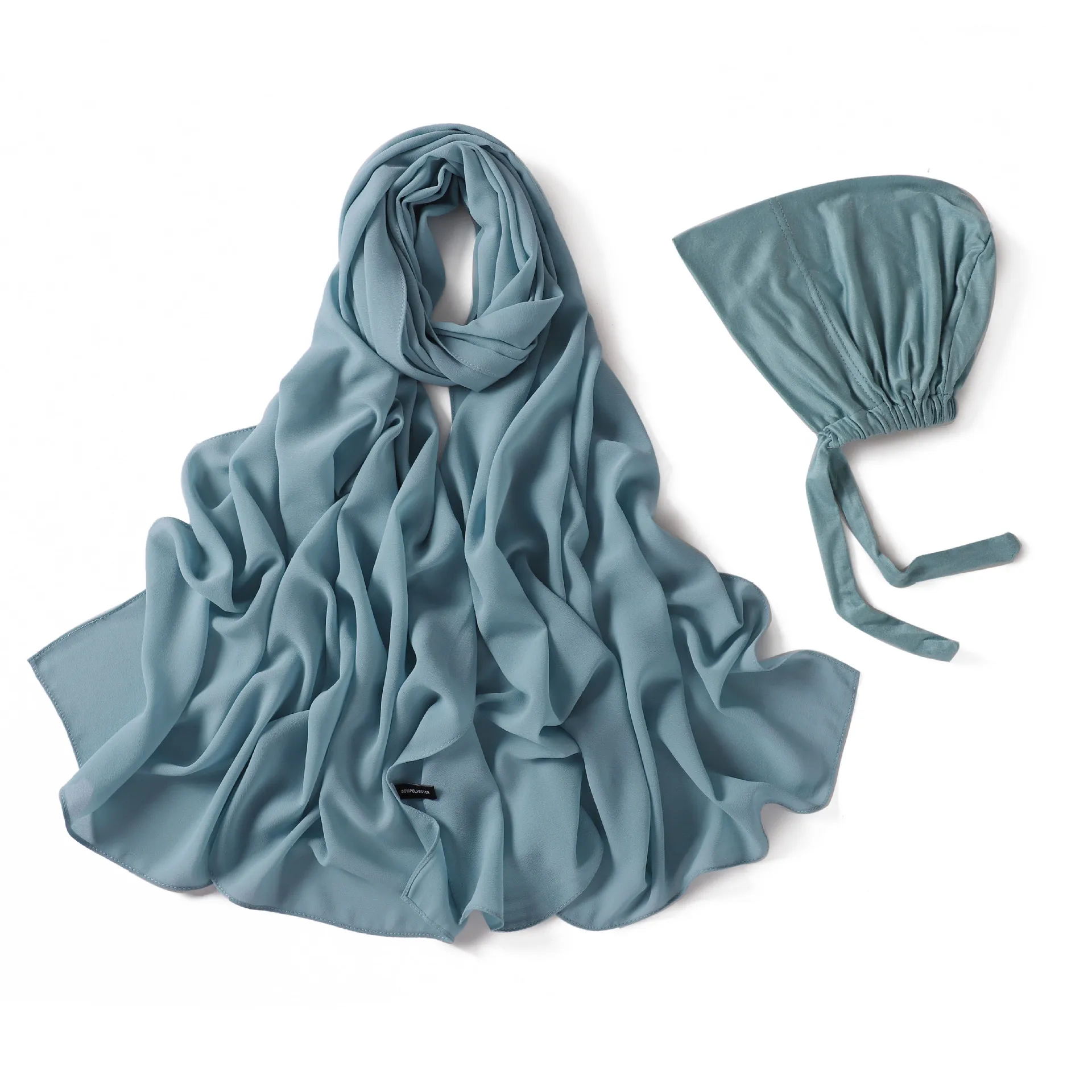 

Новый шифоновый хиджаб с подходящей подложкой, женский костюм с шалью, трикотаж, внутренние модальные шапки, мусульманская повязка на голову, комплект из двух предметов 175 см * 70 см, шарф