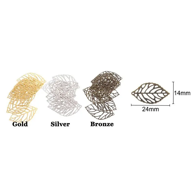 100pcs Hollow Leaf Metal Flower Pieces, Pendant Jewelry Making Leaf Connector DIY Handicraft Decoration