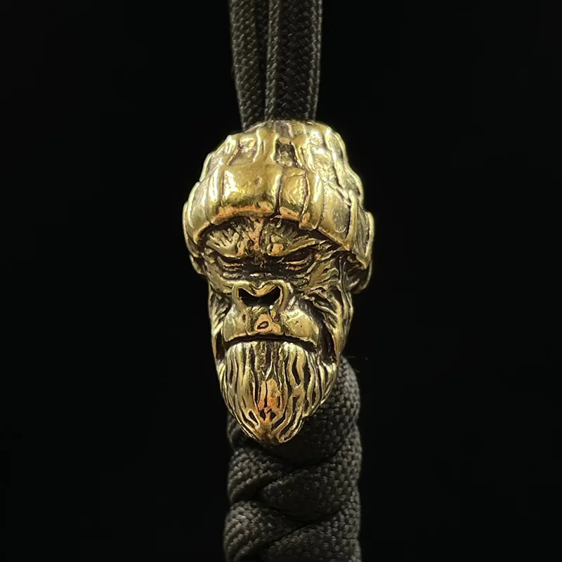 Woolen Hat Gorilla Head Sculpture Brass Knife Beads Animal Orangutan EDC DIY Woven Paracord Lanyard Charms Pendants Accessories