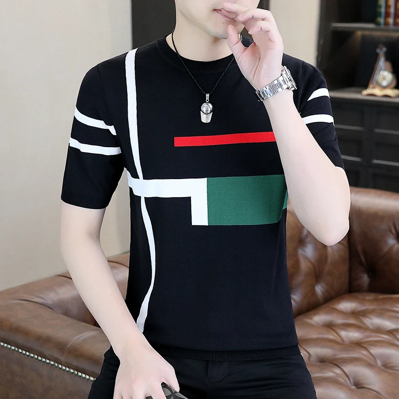 

New 2024 Summer Men's Striped T-Shirts Casual Short Sleeve Tshirts Hip Hop Streetwear Harajuku Loose Tees Youth Outdoor Tops