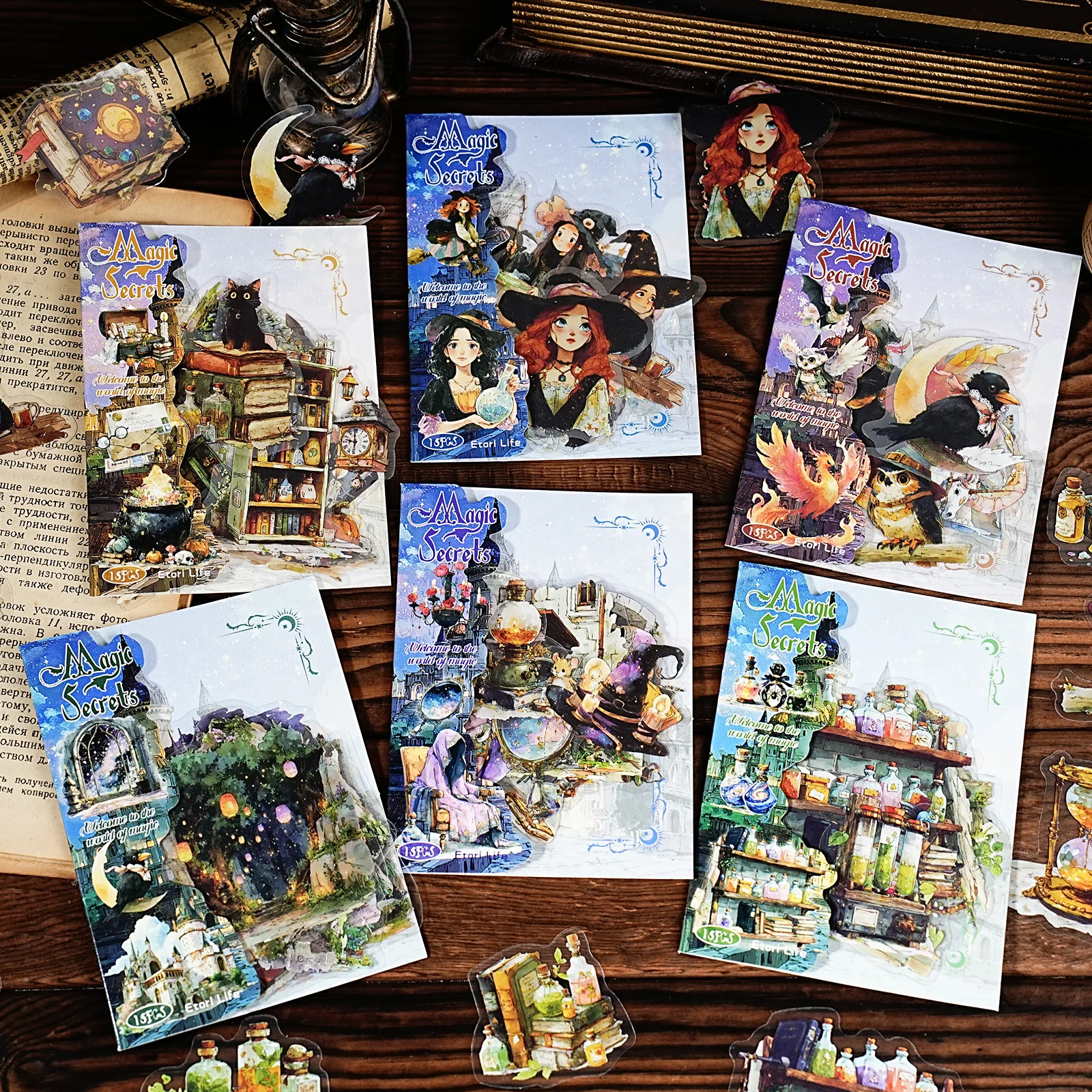 15 Blatt PET-Aufkleber mit magischem Thema für DIY-Handwerk, Scrapbooking, Gitarre, Handyhülle, Notebook-Dekoration