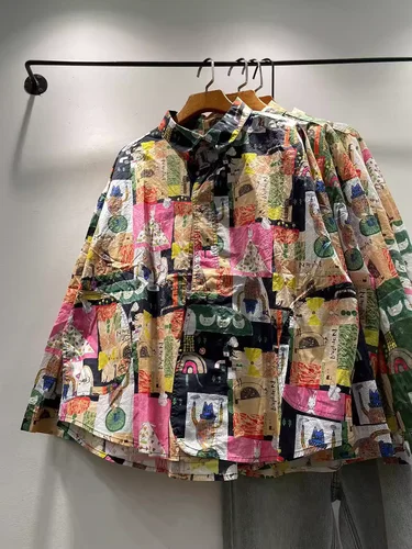 Busto de 128cm, ropa de diseñador, camisa de algodón puro para mujer con blusas estampadas para mujer, Túnica de playa de talla grande japonesa de otoño