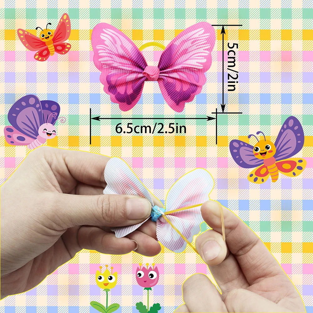 50/100PCS Dog Hair Accessories Cute Butterfly Pets Hair Bowknots Yorkshire Topknots Puppy Hair Grooming Bows With Rubber Bands