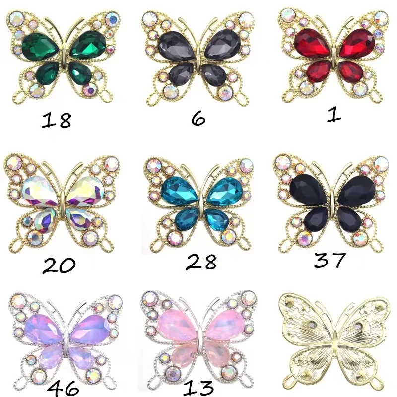 New Gold Metal Alloy Water Diamond Big Wings Butterfly Hollow Hand Sewn Button Bag Bow Decoration DIY Handmade Artifacts Accesso