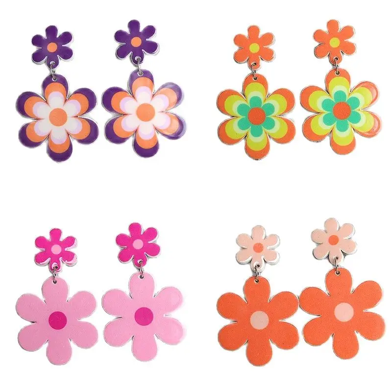 Fashion Earrings Color Flower Earrings Fashion Bright Oil Vintage Acrylic Small Flower Earrings Earrings Hot Sale