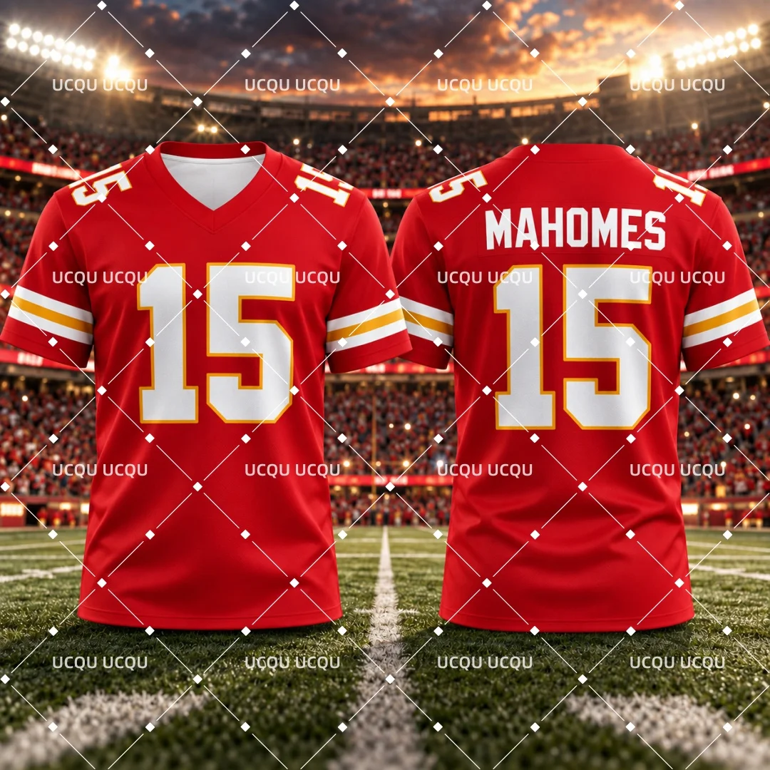 26-27 Patrick Mahomes #15 #38 #87 American Football Jersey Quick Dry Rugby Sports Fan Uniform Men's T-Shirt Kid's Clothing  ﻿