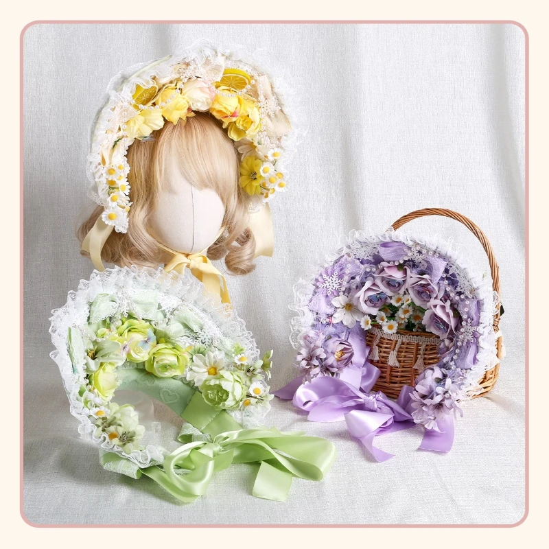 

Японская Лолита с бантом и кружевом, оригинальный дизайн, плоская шляпа, осенне-зимняя мечта, разноцветная шляпа для чаепития, женская шляпа ручной работы BNT