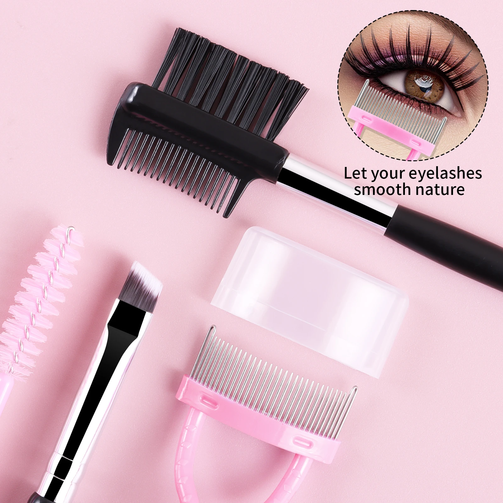 Piegaciglia Pettine per ciglia Pettine per sopracciglia a doppia estremità, Pennello per sopracciglia Set di strumenti di bellezza per donna Accessori per strumenti per il trucco degli occhi