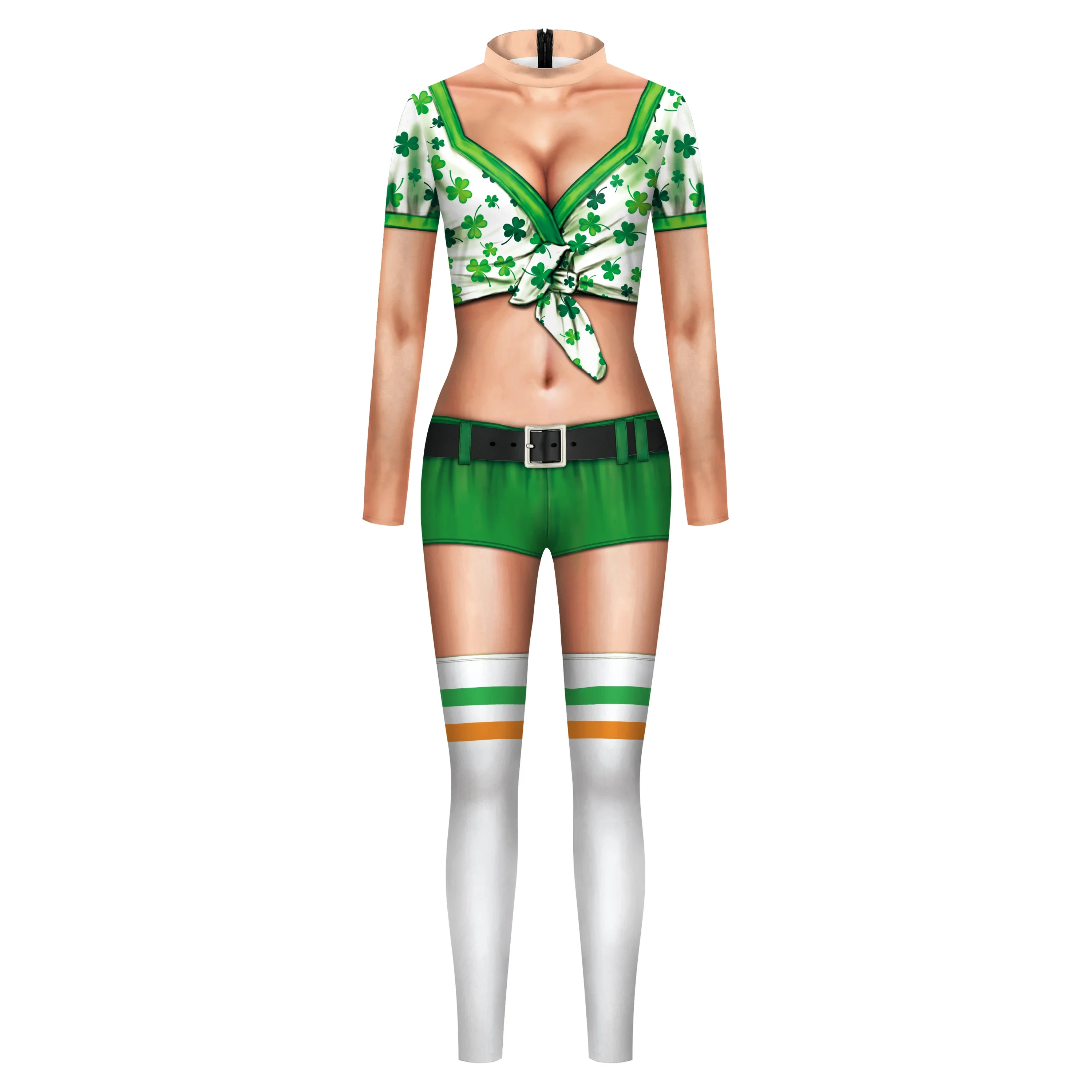 Teanoon Women Cosplay Sexy Jumpsuit Festivals Long Sleeve Bodysuit StPatrick's Day Carnival Performance Costume monos mujer