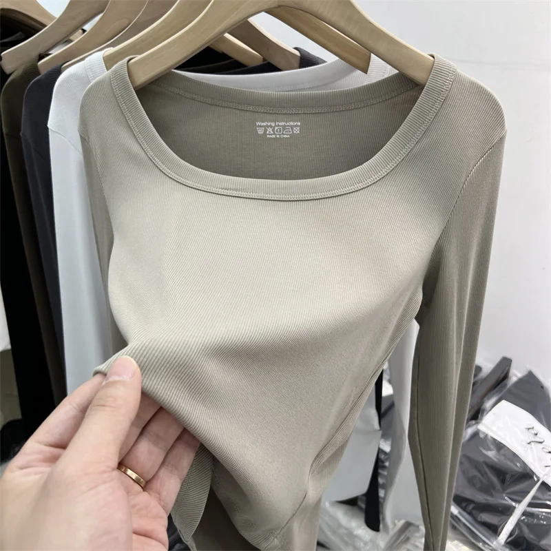 

Long Sleeve Square Collar T-Shirt Women's Base Layer Top Brand Tag Removed Loose Fit Korean Style Spring Fashion Inner Wear
