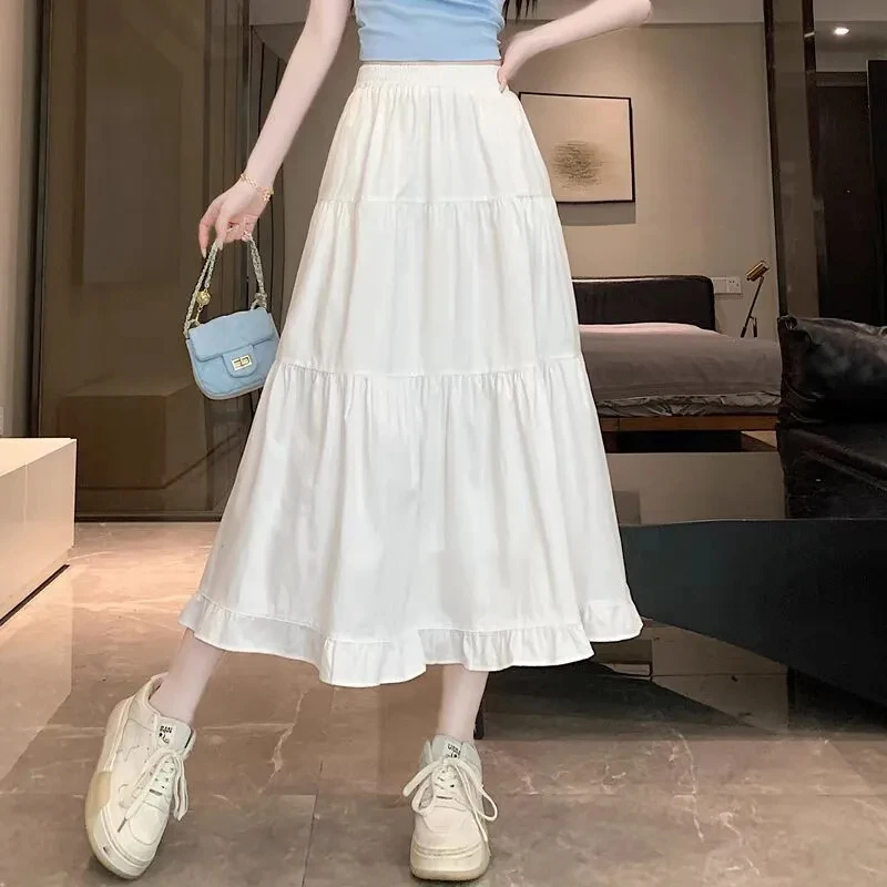 New In Summer Women's Boho Midi Skirt Casual Sweet Lady's White Skirt Matching Korean A-Line Skirts 2025 Trend Female Y2K Skirts