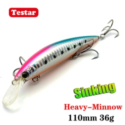 1PCS Testar Sinking Minnow Bait 110mm 36g Trolling Fishing Lure Wobblers Jerkbait Sea leurre peche cebo duro Isca señuelos Pesca