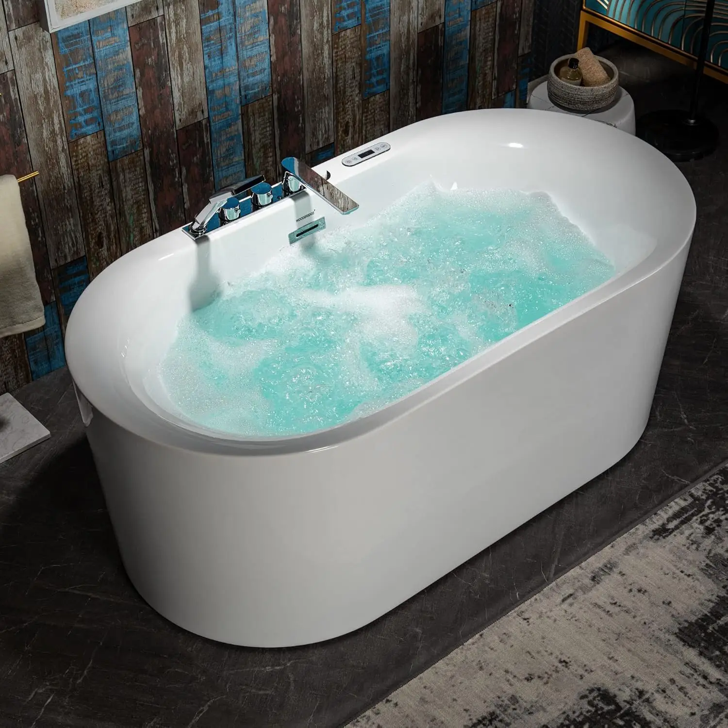 Whirlpool Water Jetted and Air Bubble Freestanding Heated Soaking Combination Bathtub with Faucet Air Massage