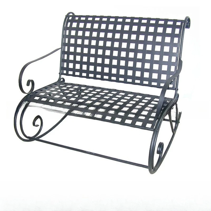 European wrought iron double rocking chair Park rocking chair Outdoor balcony Courtyard Leisure multi-person rocking chair
