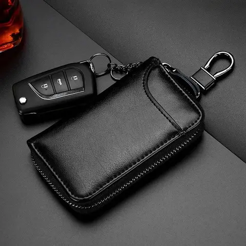 LLavero de cuero genuino, bolso para llaves Unisex, organizador multifunción, soporte para billetera, ama de llaves inteligente, funda para llaves pequeña para coche, bolsa para llaves