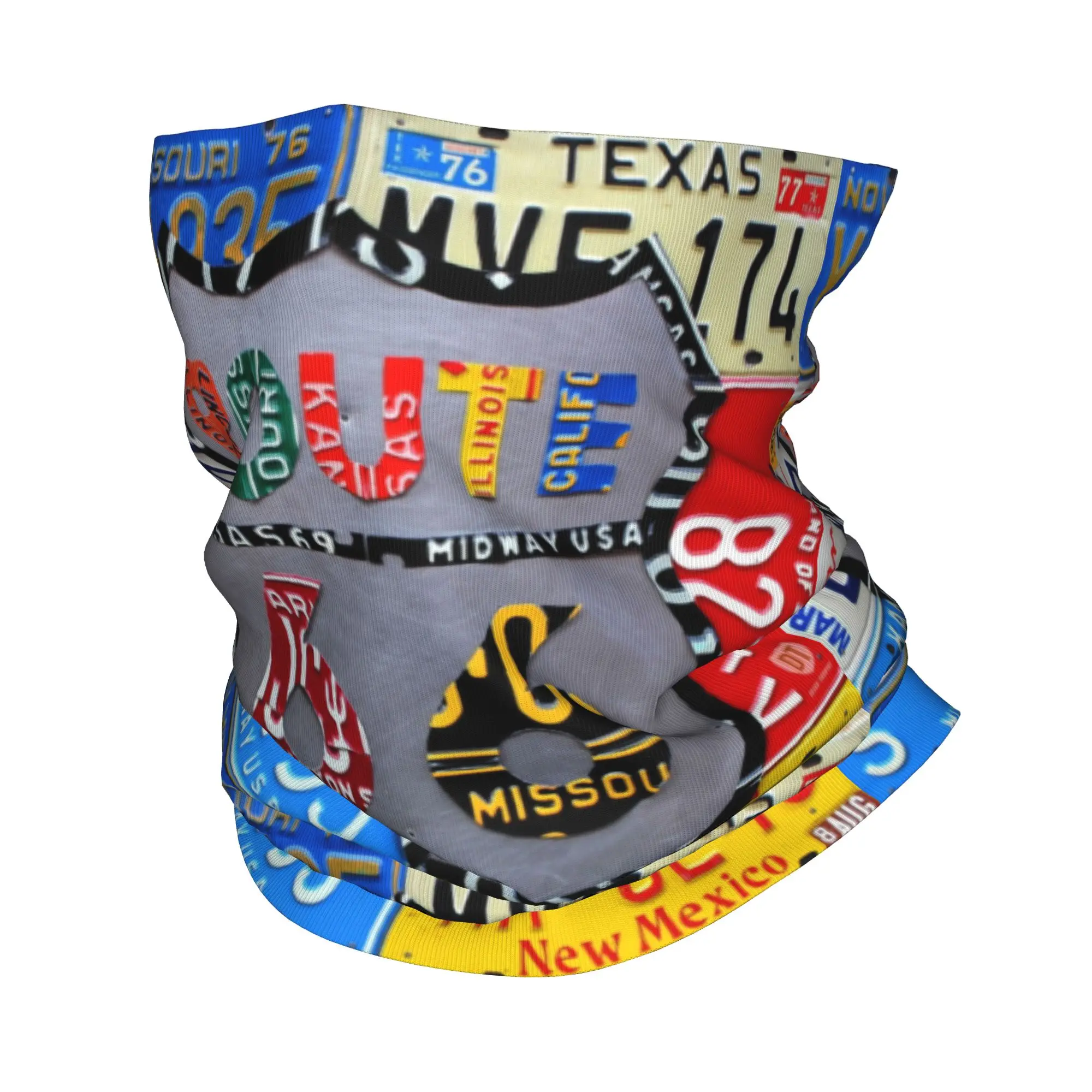 

Пользовательский номерной знак Route 66, художественная бандана, зимняя утеплитель для шеи, мужской ветрозащитный шарф для лица для лыж, американская дорожная повязка на голову с гетрами