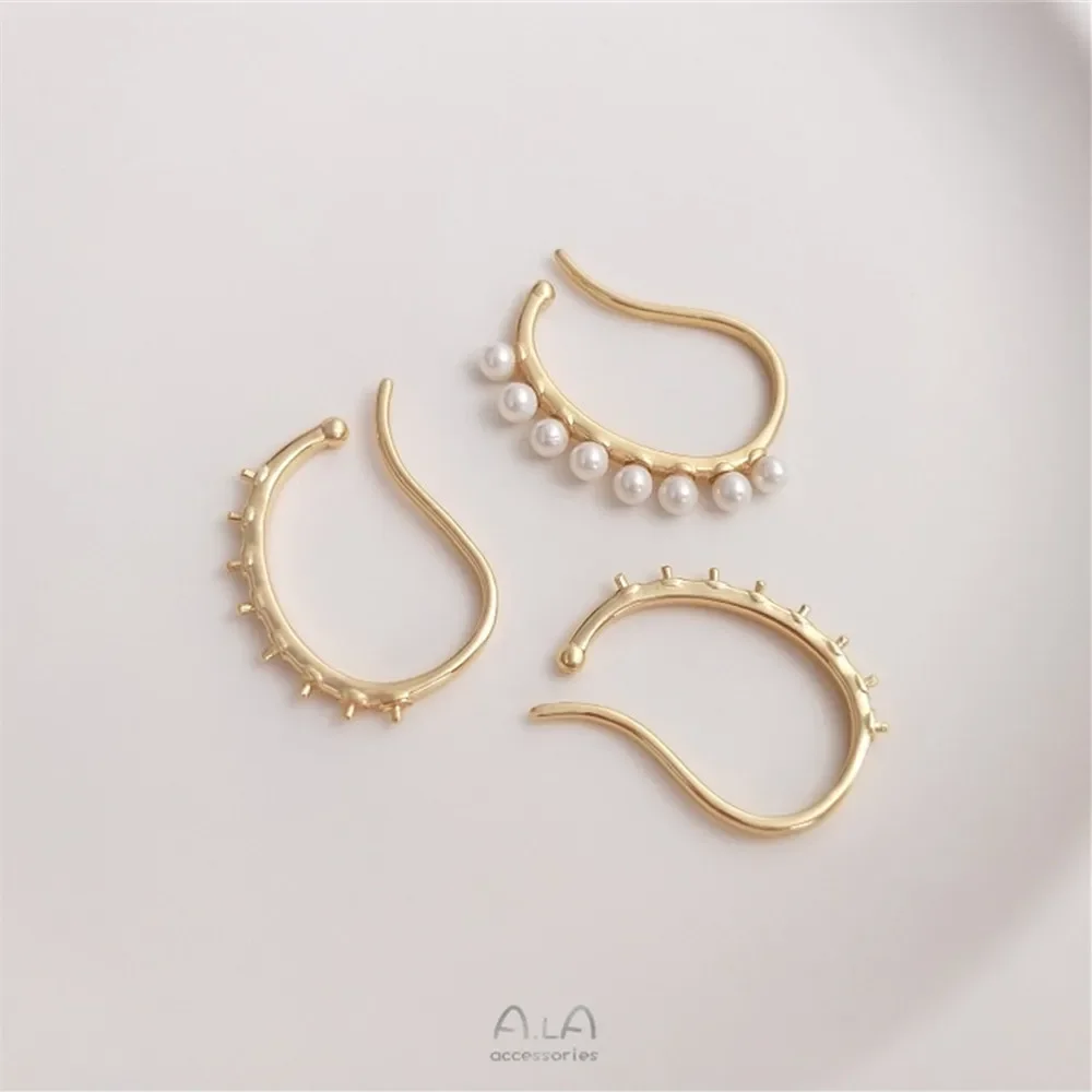 14K Gold Plated Painless ear clip with half hole crystal and pearl bracket ear bone clip DIY hand ear hook ear